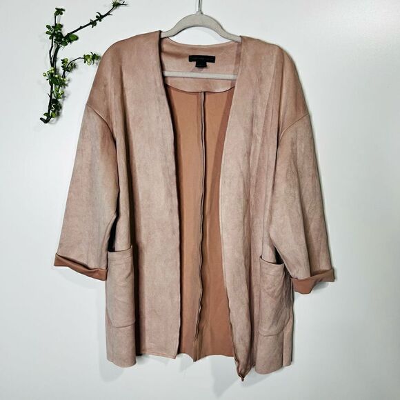 Joan Vass Light Pink Suede Feel Open Front Blazer - Picture 4 of 12